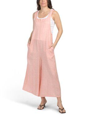 HAUTE HIPPIE STYLE Linen Blend Thick Strap Swim Cover-up Jumpsuit